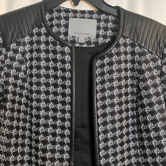 Houndstooth Blazer with Leather Trim - Picture 3 of 10